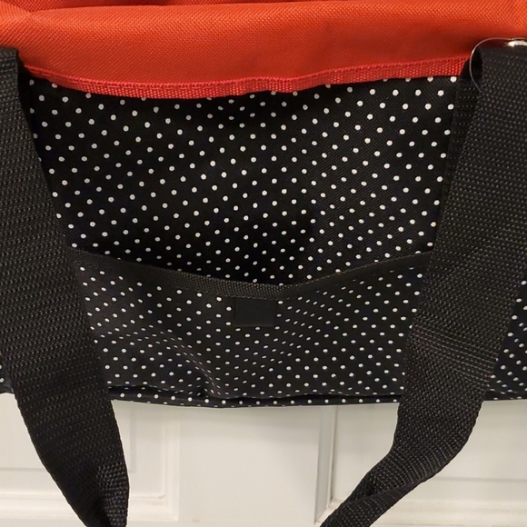 TOTE Bag Black w/White Pokadots Red Trim. Is not a zipper closer Bag - Picture 3 of 6